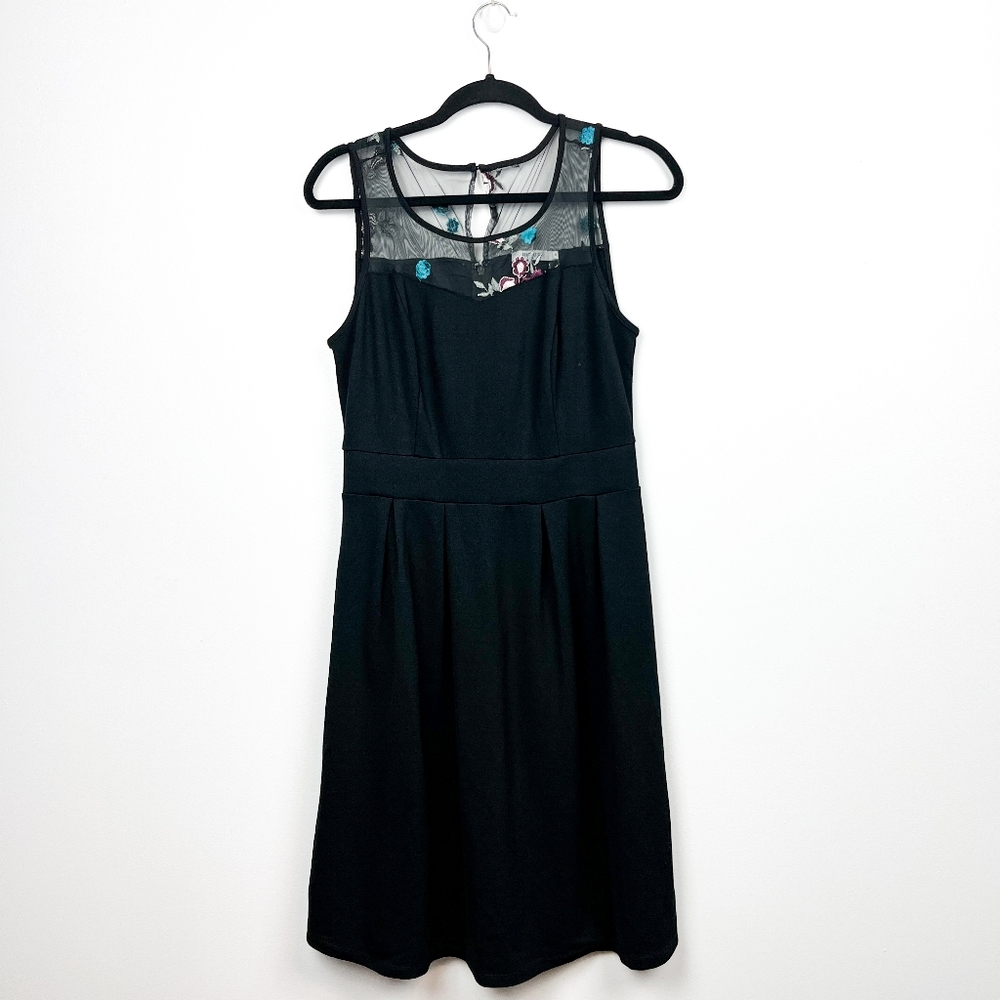 NWT Ricki's Black Dress with Sheer Floral Embroidered Neckline